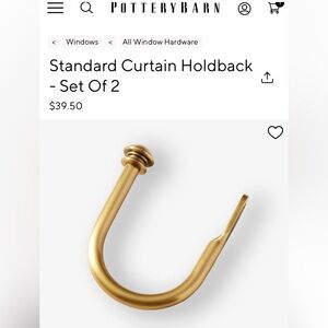 Pottery Barn Standard Curtain Holdback Brass